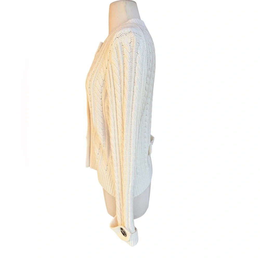 Late 1990s/Y2K Banana Republic Off White Cotton/Wool Blend Chunky Cable Knit But